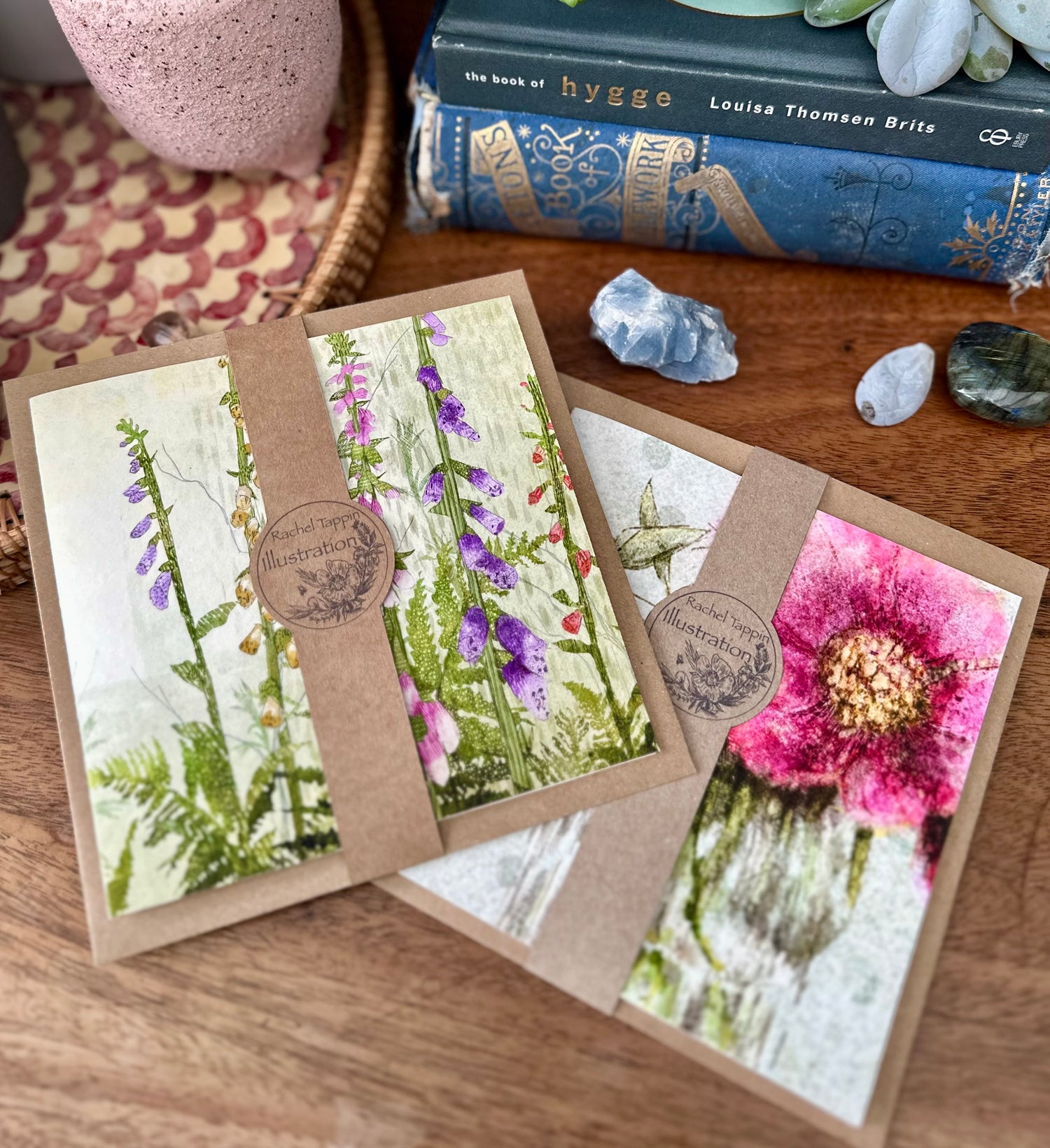 Greeting Card Selection featuring hollyhocks and peonies.