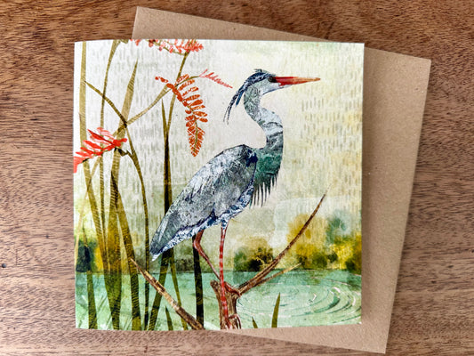 'Waterside Heron' greeting card